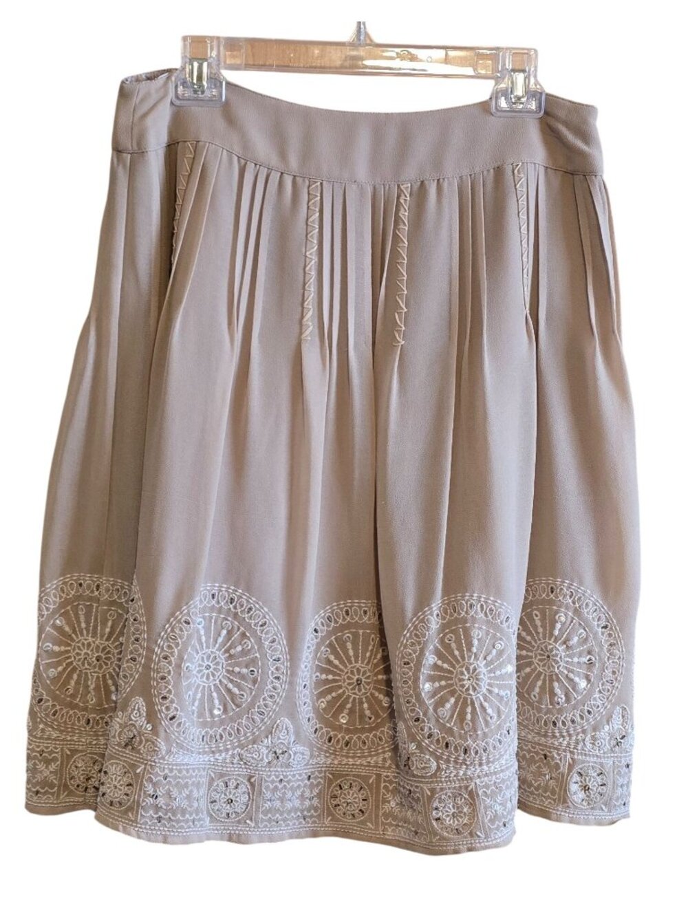Chicos Embroidered Pleated Beige Skirt boho cottagecore grannycore